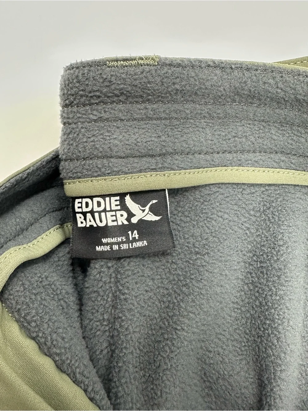 Eddie Bauer Women's Fleece Lined Hiking Pants Size 14 Olive Green Cargo Pocket